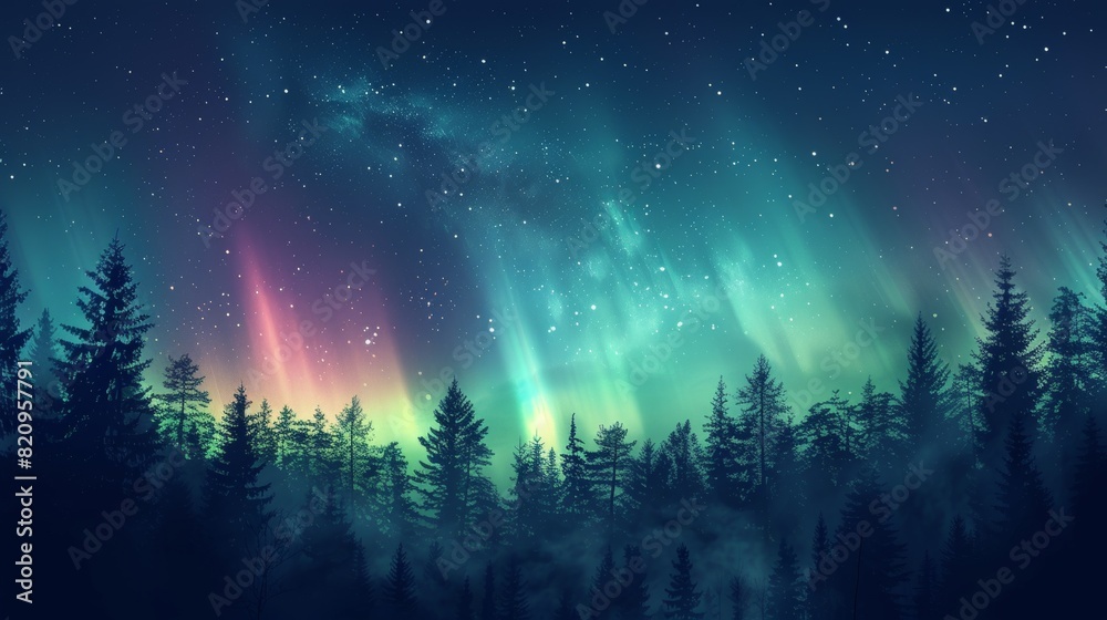 Mesmerizing Night Sky with Vivid Northern Lights Display Background