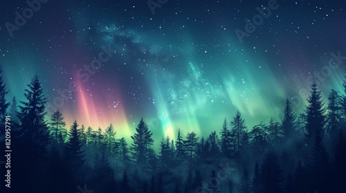 Mesmerizing Night Sky with Vivid Northern Lights Display Background