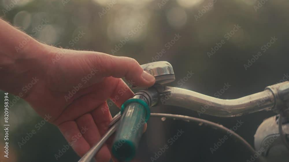 Bicycle bell ringing, vintage pushbike, outdoors activities