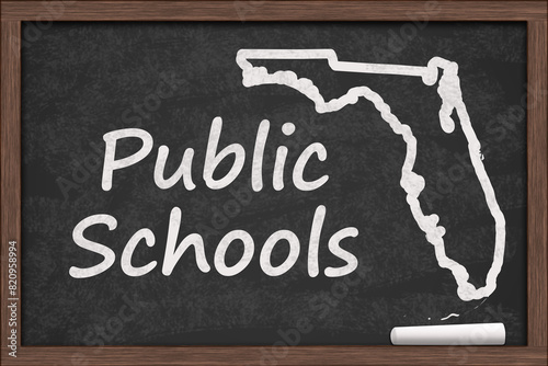 Public Schools in Florida with state map on a chalkboard