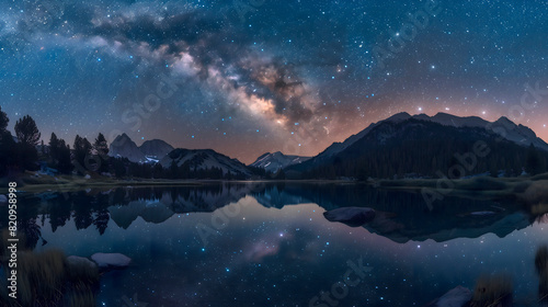 Paisaje nocturno de un bosque con la vía láctea de fondo