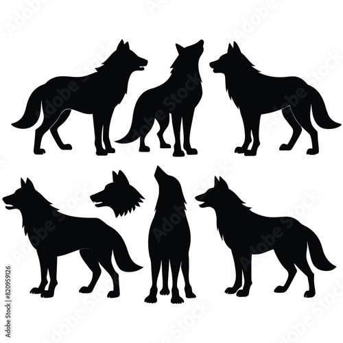 Set of Apennine Wolf black Silhouette Vector on a white background