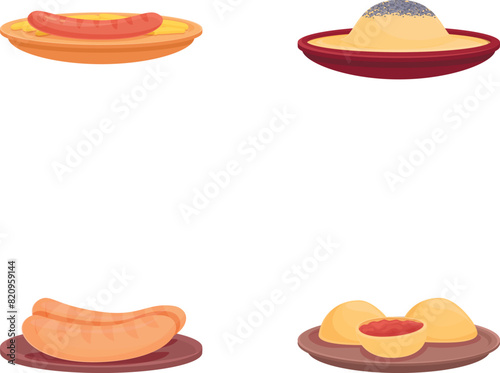 Austrian cuisine icons set cartoon vector. Tasty austrian cuisine dish. Traditional food