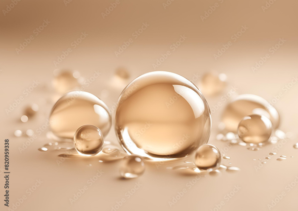 drops of transparent gel serum on beige background. drops of transparent gel serum on beige background.