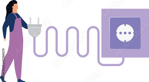 A girl stands by a socket.