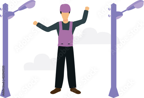 An electrician is fixing street lights.20