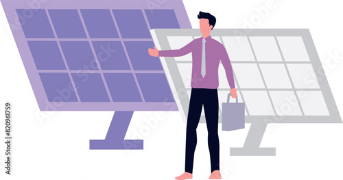 Boy looking at solar panel.