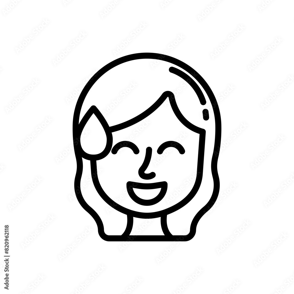 Grinning face with sweat line icon. Girl emoji icon. Girl expression icon isolated on white background. Transparent background, minimalist symbol. Vector images Grinning face with sweat line icon. Girl emoji icon. Girl expression icon isolated on white background. Transparent background, minimalist symbol. Vector images