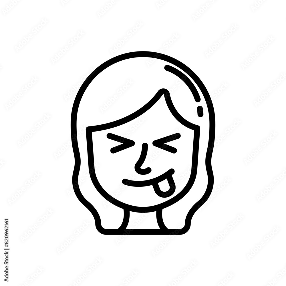 Face savoring food line icon. Girl emoji icon. Girl expression icon isolated on white background. Transparent background, minimalist symbol. Vector images Face savoring food line icon. Girl emoji icon. Girl expression icon isolated on white background. Transparent background, minimalist symbol. Vector images
