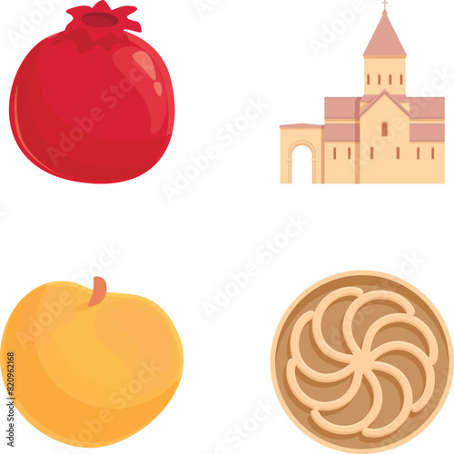 Armenia symbol icons set cartoon vector. Various landmark of armenia. Travel concept