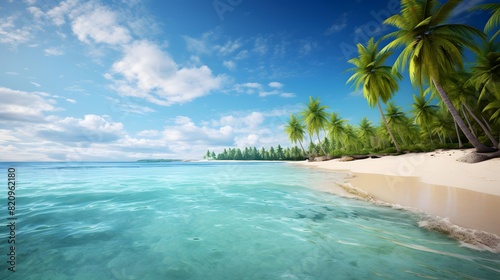 Beautiful panoramic view of palm trees on a tropical beach