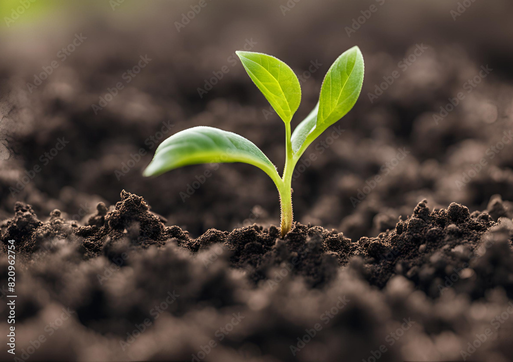 Fototapeta premium Emerging Young Plant Rising from the Earth.