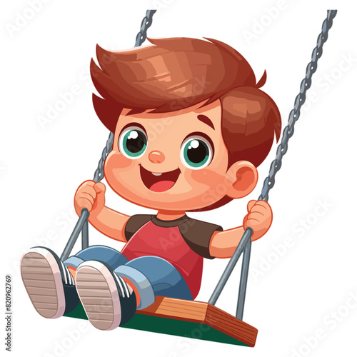 Funny boy playing in a swing vector