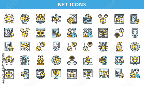 NFT Non fungible token icons set vector