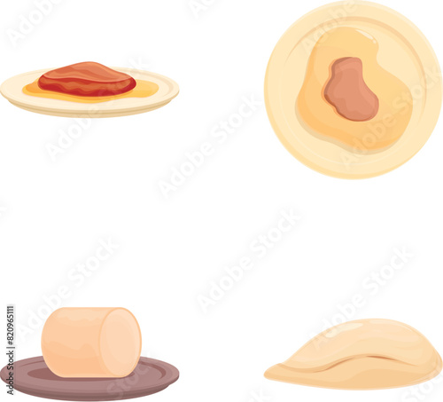 Foie gras icons set cartoon vector. Traditional foie gras dish. French food