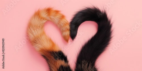 Two cat tails in the shape of a heart