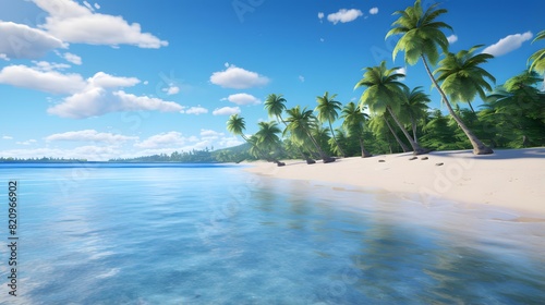 Beautiful panoramic seascape. Seascape with palm trees and blue sky.