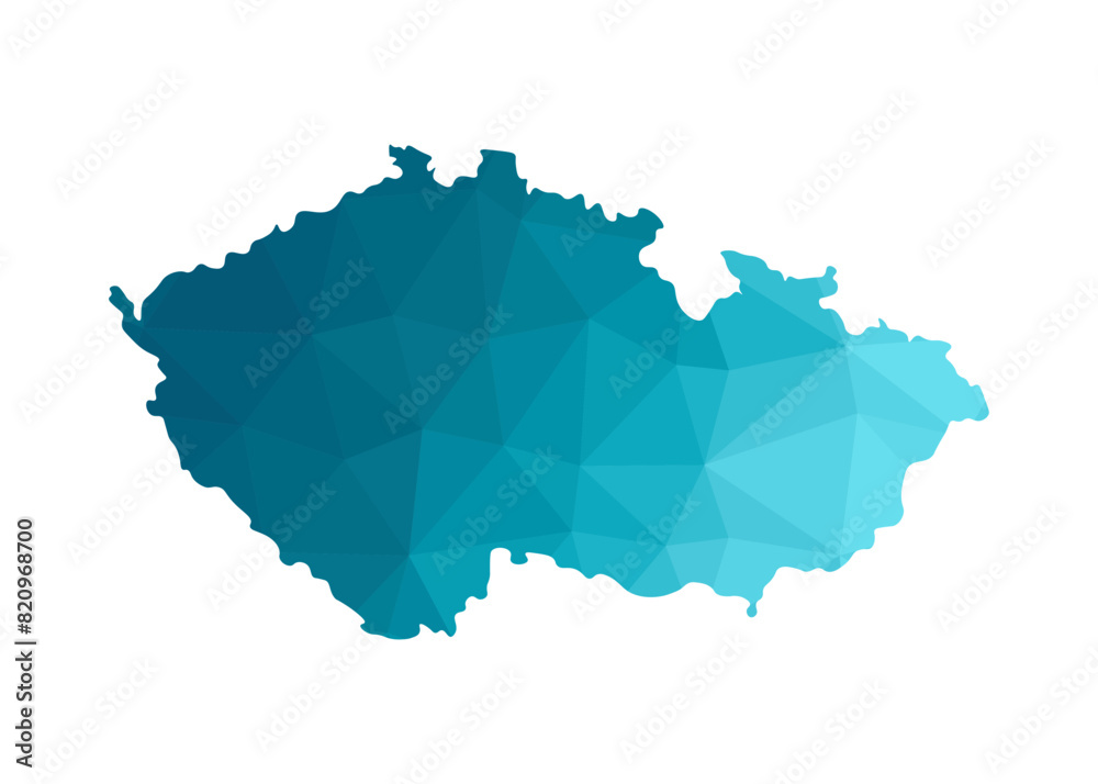 Vector isolated illustration icon with simplified blue silhouette of Czech Republic map. Polygonal geometric style. White background Vector isolated illustration icon with simplified blue silhouette of Czech Republic map. Polygonal geometric style. White background