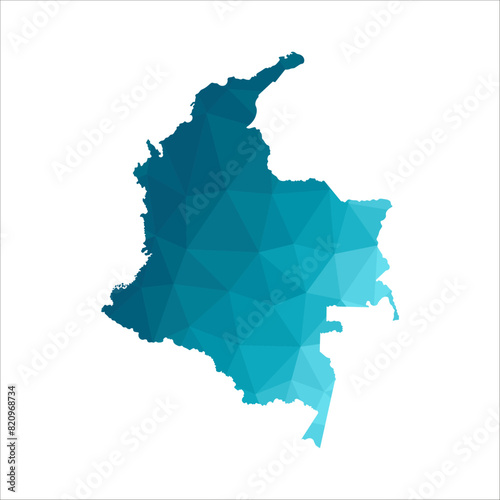 Vector isolated illustration icon with simplified blue silhouette of Colombia map. Polygonal geometric style. White background