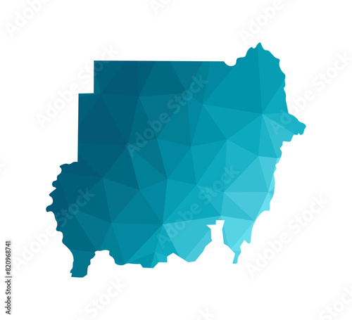 Vector isolated illustration icon with simplified blue silhouette of Sudan map. Polygonal geometric style. White background