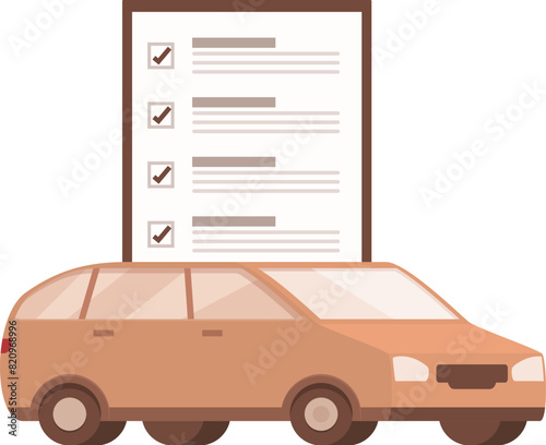 Illustration of a cartoon car with a detailed inspection checklist in the background
