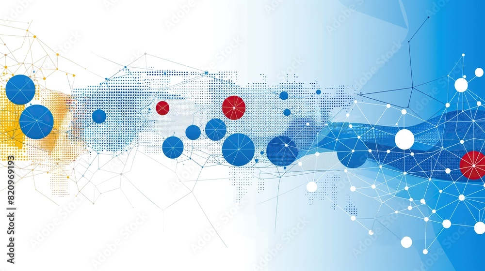 Fototapeta premium A background featuring various shades of blue and yellow with circular shapes and dots scattered throughout