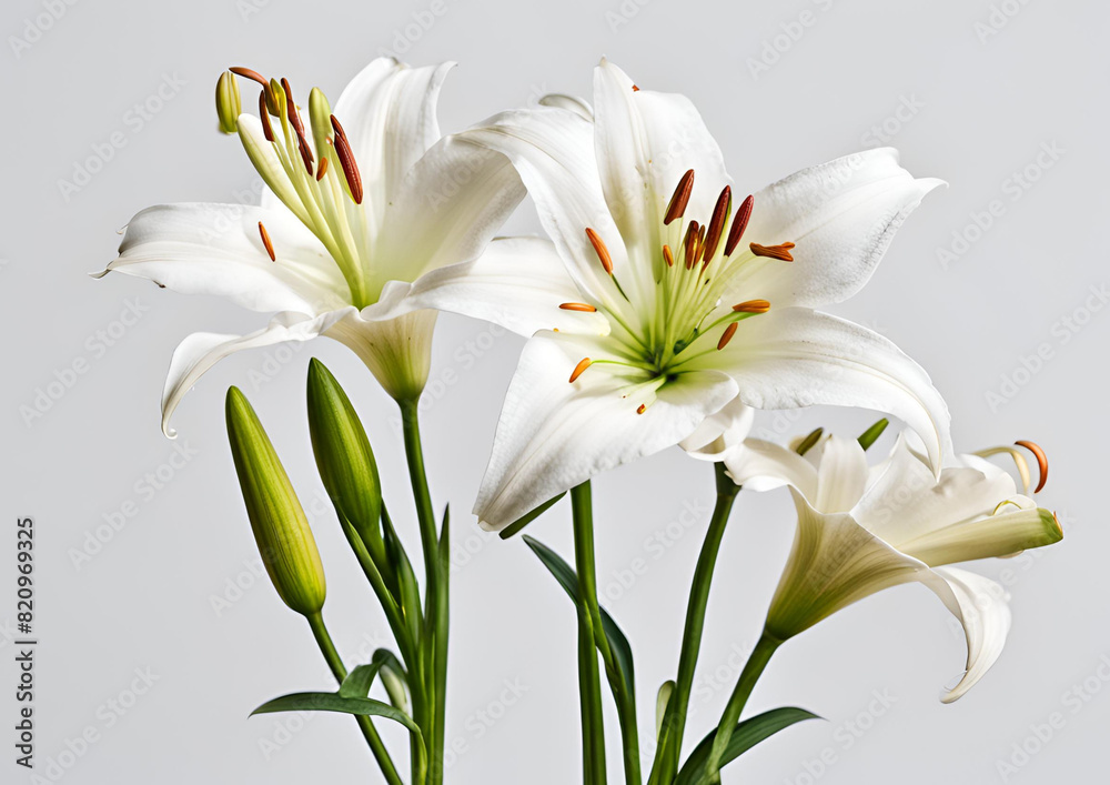 Graceful Lilies Standing Alone_ Isolated on a White Background, Featuring Zephyranthes Candida.