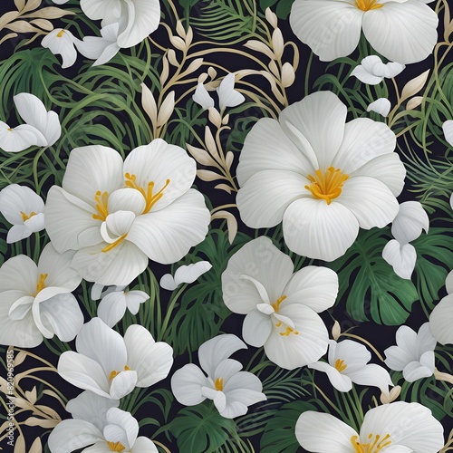 White Flower Floral Pattern Design on Fabric