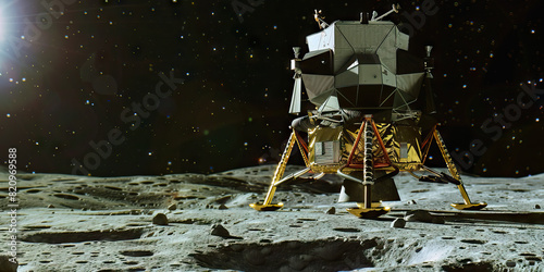 A lunar lander sits on the moon's surface, its descent engine ready for the next journey