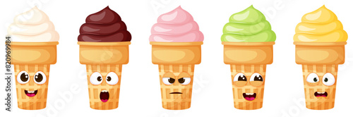 Ice cream funny character. Sweet summer dessert mascot