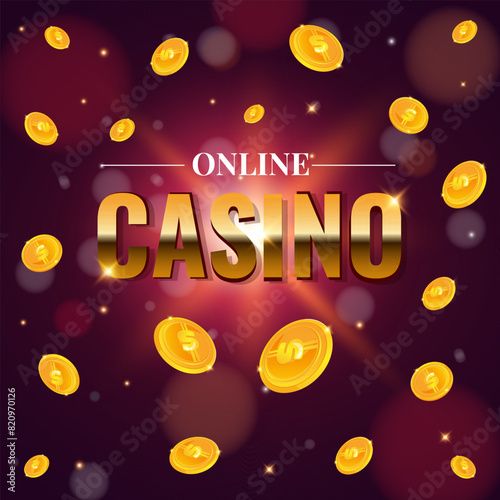 Online casino banner concept with gold flying coin