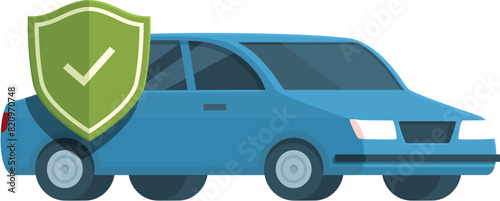 Illustration of a blue car with a green protection shield representing vehicle security