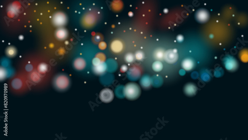 Multicolor bokeh, raining light, blurry lights, blurry background, rainbow confettis on a black background, colorful, night lights, city lights, haze, depth of field, round bokeh, circle bokeh