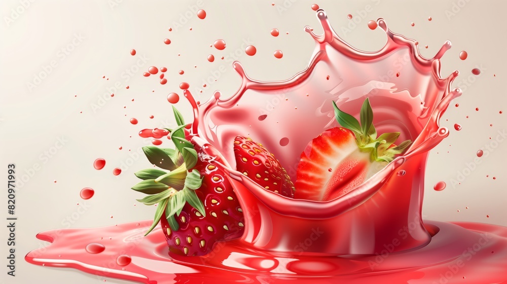 Photorealistic Strawberry Slices and Juice Splash Isolated Photorealistic Strawberry Slices and Juice Splash Isolated