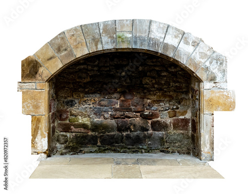 Medieval Brick Castle Fireplace With Arched Design