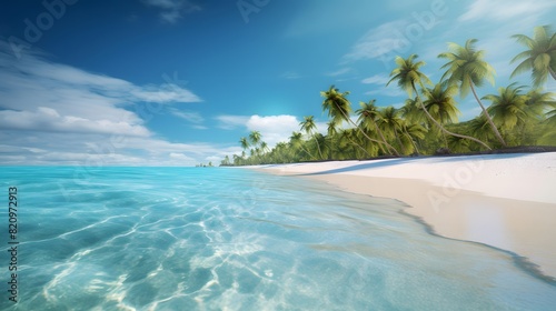 Panoramic view of a tropical beach at Seychelles