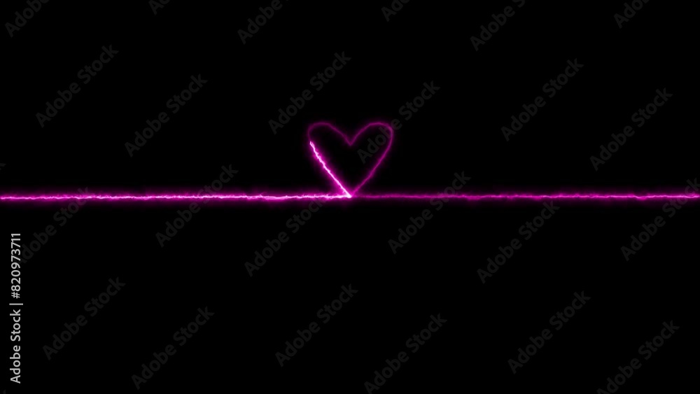 Magenta red color heart beat electric neon light heartbeat and love display screen medical research animation. Black background 4k video.	
