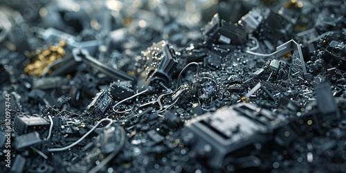 Graphite Cybernetic Graveyard: Featuring a graveyard where outdated cybernetic implants and technology are discarded, with graphite-gray debris and electronic waste photo