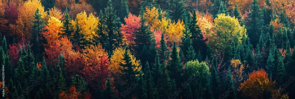 Dense forest showcasing a spectacular array of vibrant fall colors.