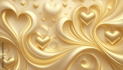  A smooth ivory background adorned with delicate, flowing swirls and heart motifs in gold