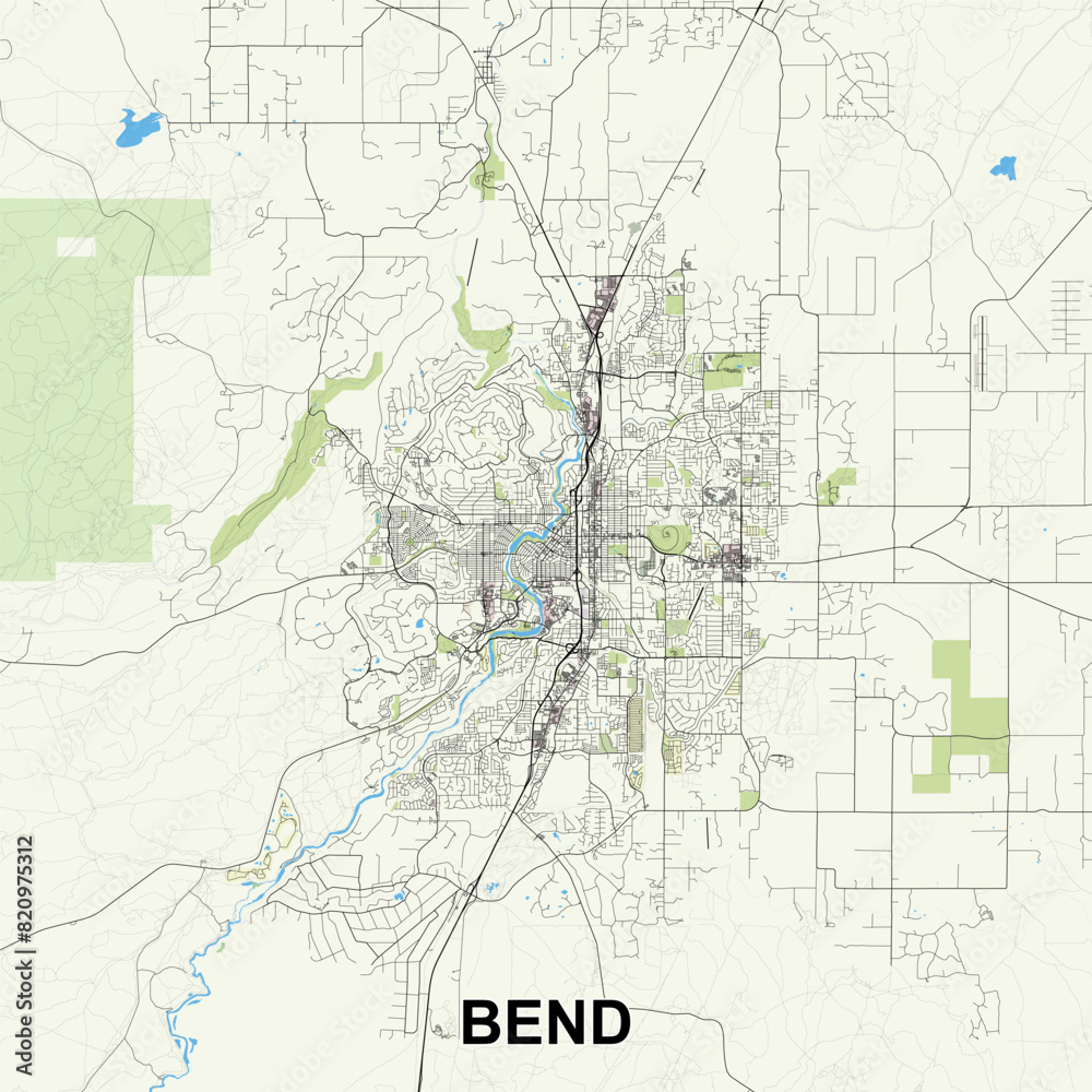 Obraz premium Bend, Oregon, USA map poster art