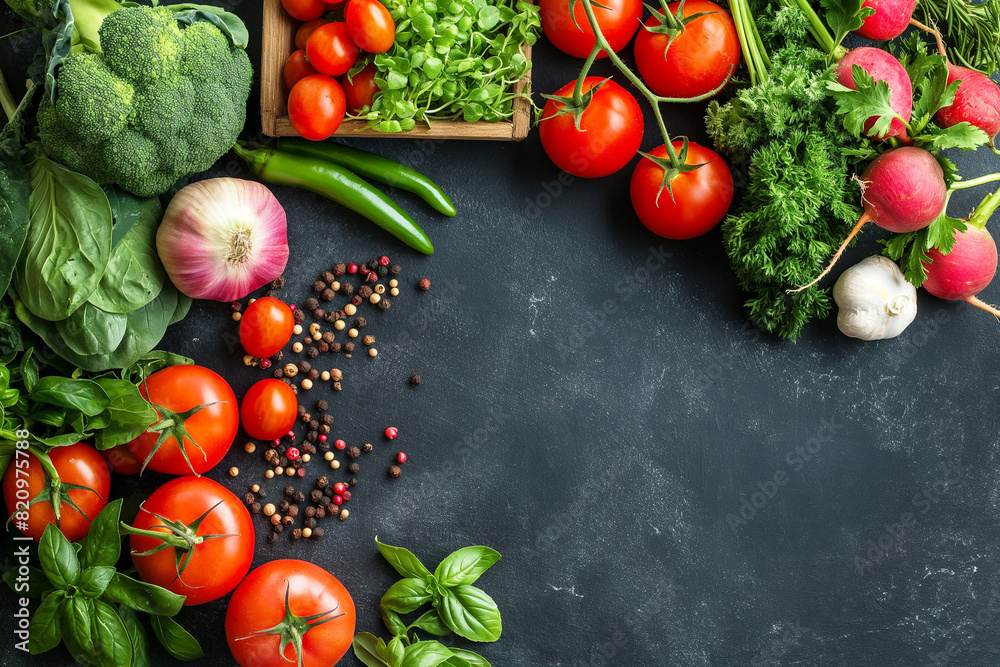 Various vegetables on aged board, flat lay. Fresh farmers market vegetable from above with copy space. Healthy food concept. Various vegetables on aged board, flat lay. Fresh farmers market vegetable from above with copy space. Healthy food concept.