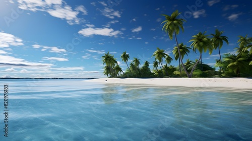 Tropical island with palm trees and blue sky, panorama