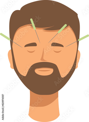 Vector illustration of a relaxed man's face with acupuncture needles