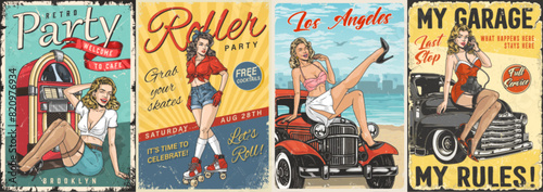 Pinup women colorful set poster