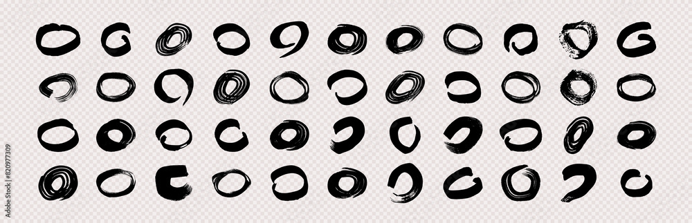 Set of black grunge brush strokes in circle form