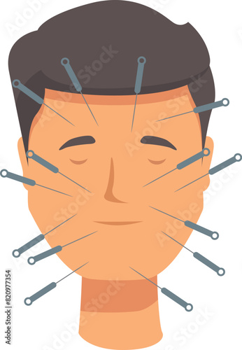 Illustration of acupuncture therapy concept with a vector graphic depicting traditional chinese holistic treatment for pain relief. Stress reduction. And overall wellness using needles and acupressure