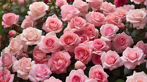 Rose Garden  Describe a sprawling garden filled with roses in every shade of pink and red  with petals soft as velvet and a gentle breeze carrying their sweet fragrance.  