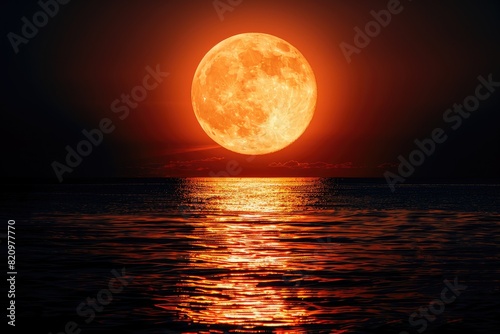 Moon rising on sea surface in blue night sky professional advertising food photography photo