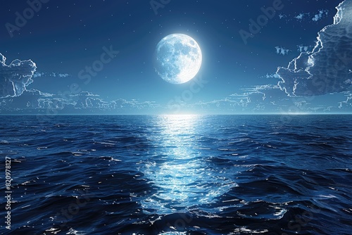 Moon rising on sea surface in blue night sky professional advertising food photography photo